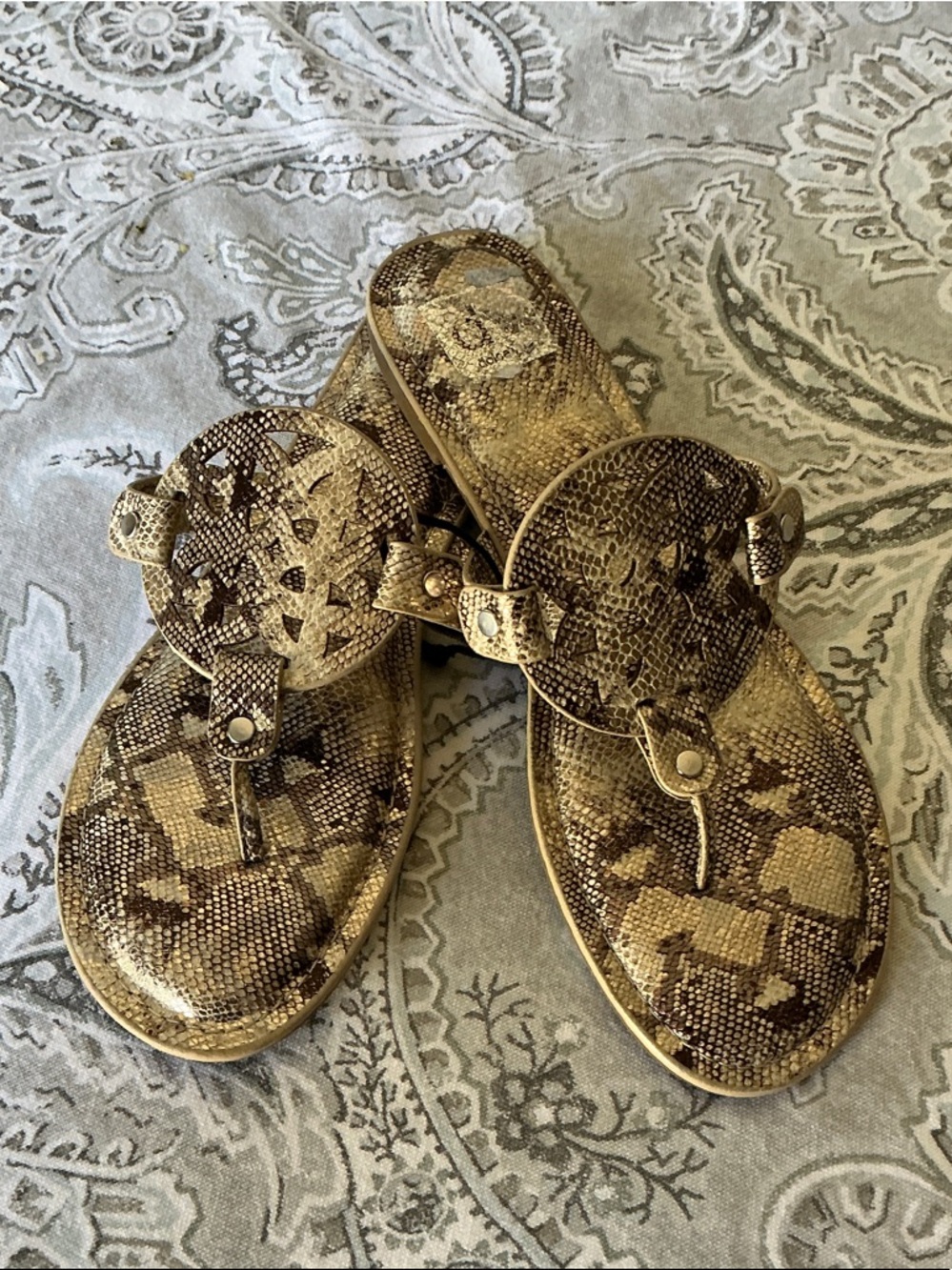 NEW DOLCE VITA Brown/Gold Snakeskin Pattern Thong Sandals Size 8.5